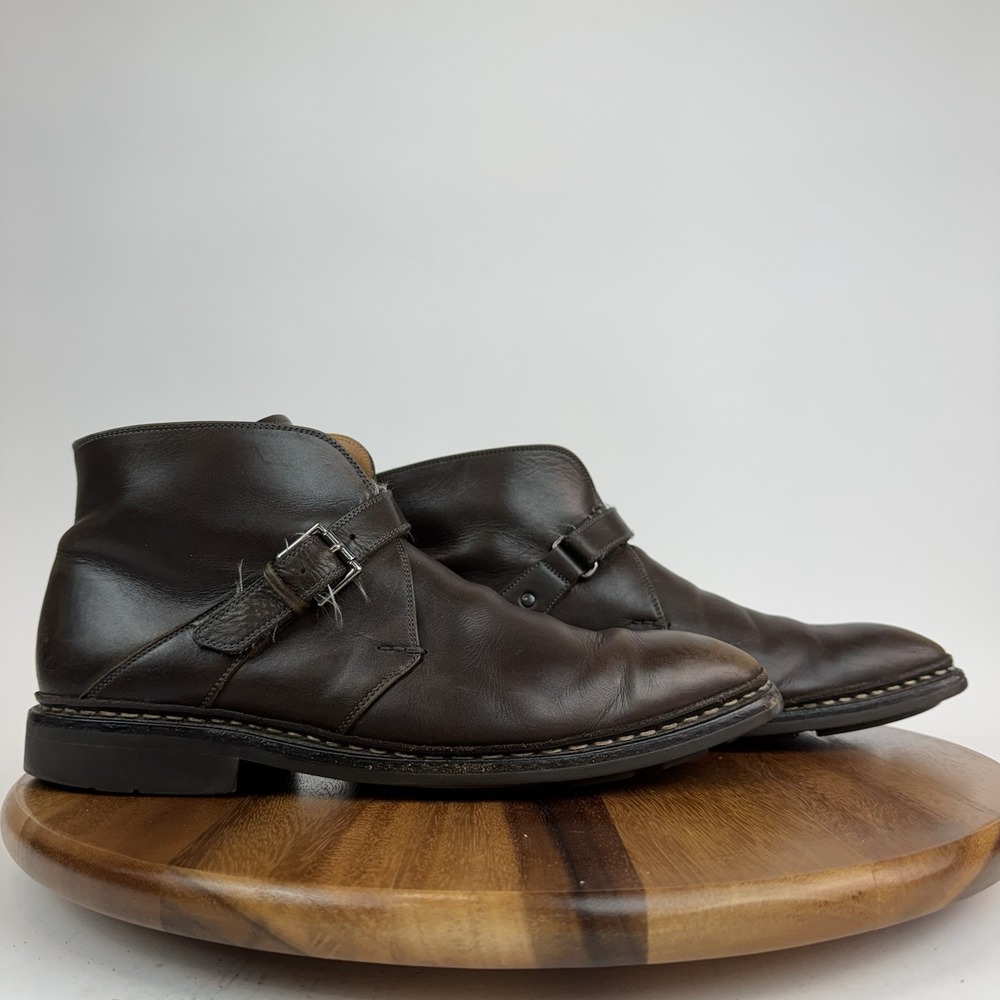 Mens Heschung Manioc Brown Leather Buckle Casual Chukka Ankle Boots‎ Size 10 D